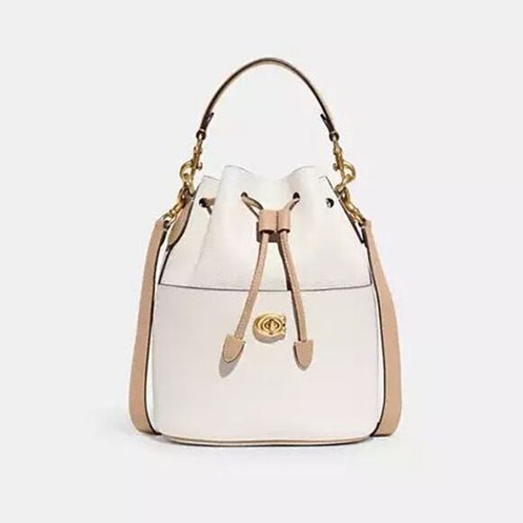 NWT COACH Lora Bucket Shoulder Bag Pebble Leather Crossbody Colorblock Medium - Picture 1 of 8